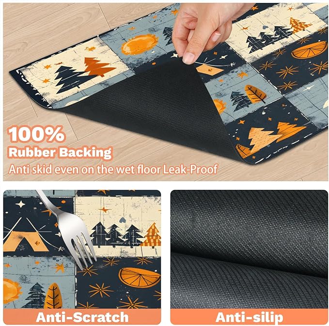 Rustic Trees Dog Food Mat for Floors Absorbent, Quick Dry Water Dispenser Mat for Food, Water, Pet Supplies 16" x 24", Sun Moon