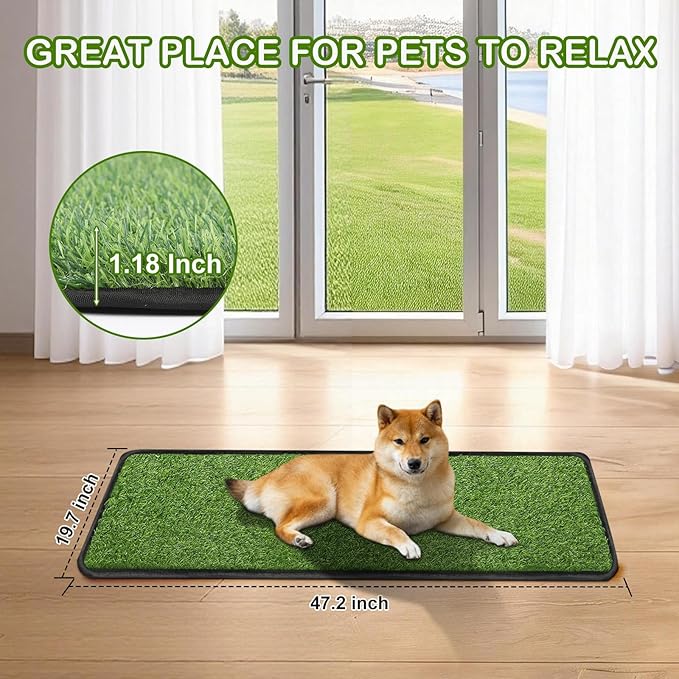Artificial Grass Mat, Dog Grass Pee Pads, Fake Grass Pad for Pets Potty Training, Soft Grass Pad Rug, Grass Doormat with Drainage Holes, Pet Turf for Indoor Outdoor Use, Washable(19.7"*47.2")
