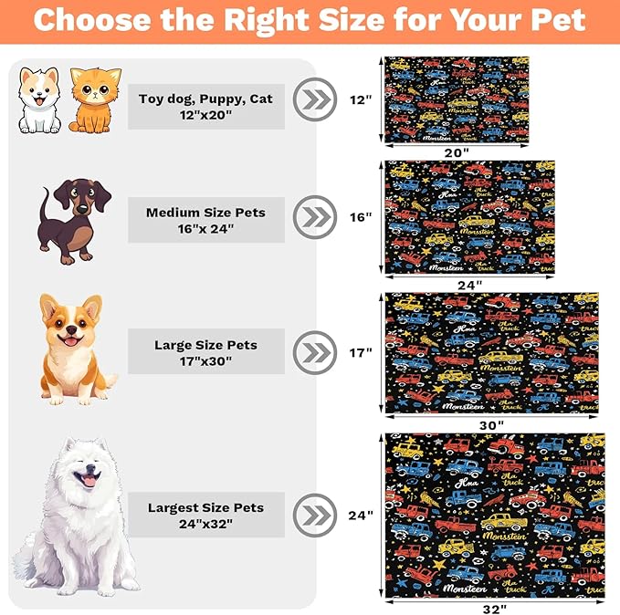 Cool Car Dog Food Mat for Floors Absorbent, Quick Dry Water Dispenser Mat for Food, Water, Pet Supplies 16" x 24", Cute Car