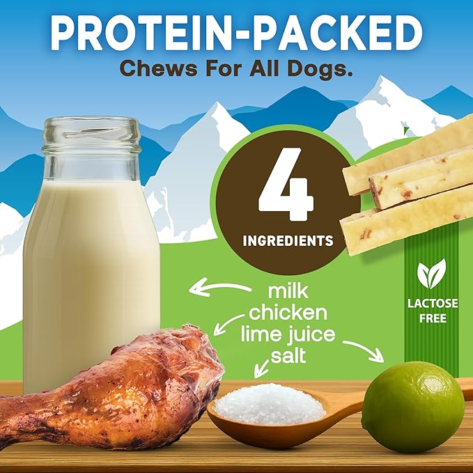 EcoKind Premium Gold Yak Cheese Himalayan Dog Chews, Dog Treats Large Breed, All Natural, High Protein Dog Chew, Chicken, Large - 3 Chews