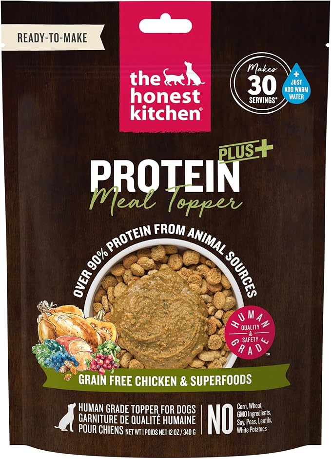 The Honest Kitchen Protein Plus+ Dehydrated Meal Topper: Grain Free Chicken Superfoods, 12oz Pouch