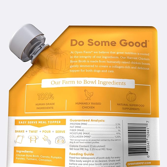 Open Farm, Chicken Bone Broth, Food Topper for Both Dogs and Cats with Responsibly Sourced Meat and Superfoods Without Artificial Flavors or Preservatives, 12oz