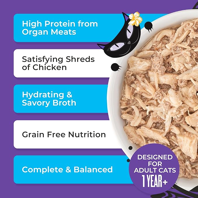 Tiki Cat After Dark Shreds Wet Cat Food, Chicken, Quail & Chicken Liver, 3 oz. Can (12 Count)