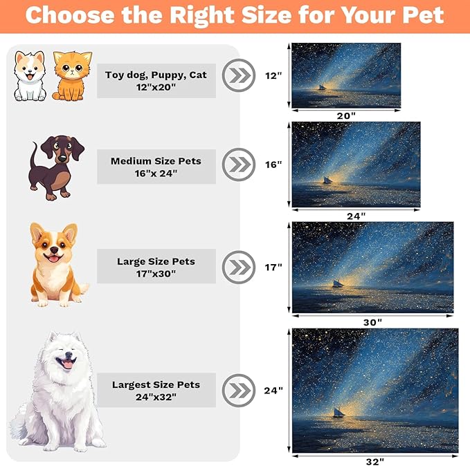 Ocean Beach Dog Food Mat for Floors Absorbent, Quick Dry Water Dispenser Mat for Food, Water, Pet Supplies 12" x 20", Galaxy Star