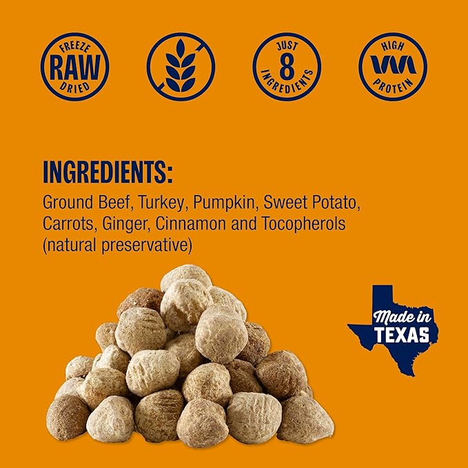 Muenster Freeze Dried Pumpkin Meatball Dog Treats 4 oz - Grain Free, Made in USA