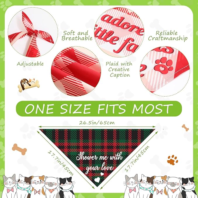 Kacctyen 300 Pcs Dark Plaid Dog Bandanas Bulk for Groomers Pet Scarf Puppy Bibs with Cute Sayings Adjustable Washable Pet Spring Summer Accessories for Small to Large Dogs Cats