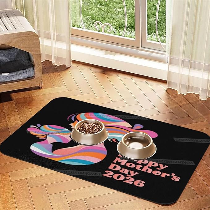Non Slip Mat for Dog Pet Cat Dog Food Mats Happy Mother's Day 2026 Floral Gift for Mom Mum Water Bowl Mat Quick Dry Absorbent Cat Feeding Mats 24x16In