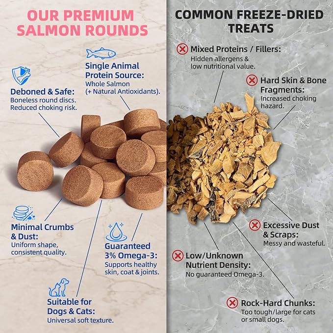 MAJOR PETS Freeze Dried Salmon Dog & Cat Treats - Wild Caught Alaskan Salmon -Single Protein - Grain Free & Gluten Free - Dog Food Toppers & Training Treats - Made and Sourced in The USA - 10 oz