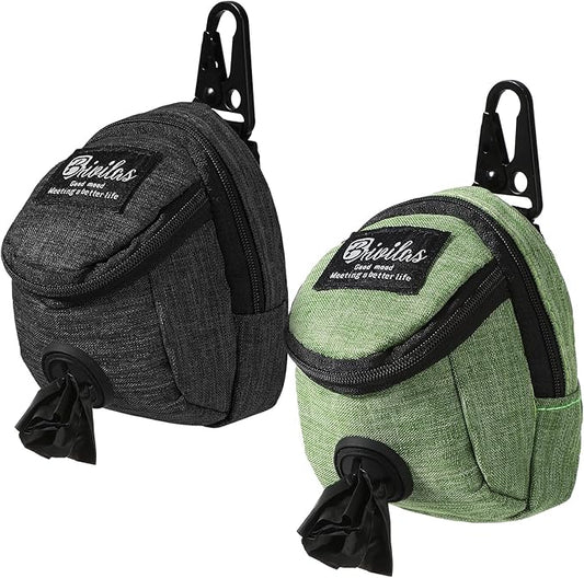 Talltalk 2 Pieces Dog Treat Pouch Pet Dog Poop Holder Dispenser Outdoor Carrier Waste Zipper Pouch with Metal Button for Most Leash (Green, Black)