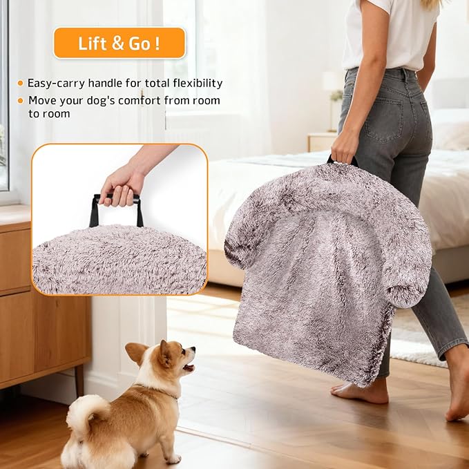 GGIB Calming Dog Bed Fluffy Plush Dog Mat for Furniture Protector with Removable Washable Cover for Large Medium Small Dogs and Cats (Extra Large (53x39.3x6), Rust White)