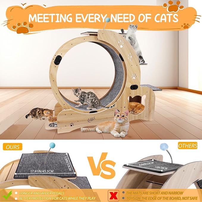 Cat Wheel 6-in-1 Upgraded Exercise Wheel for Indoor Cats: Large Treadmill with Silent Running Wheel, Perfect Cat Furniture & Toy for Endless Fun & Fitness
