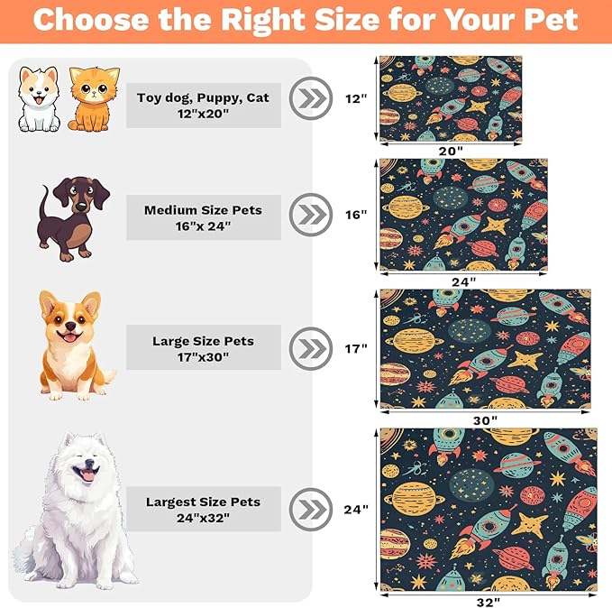 Universe Planet Dog Food Mat for Floors Absorbent, Quick Dry Water Dispenser Mat for Food, Water, Pet Supplies 16" x 24", Outer Space