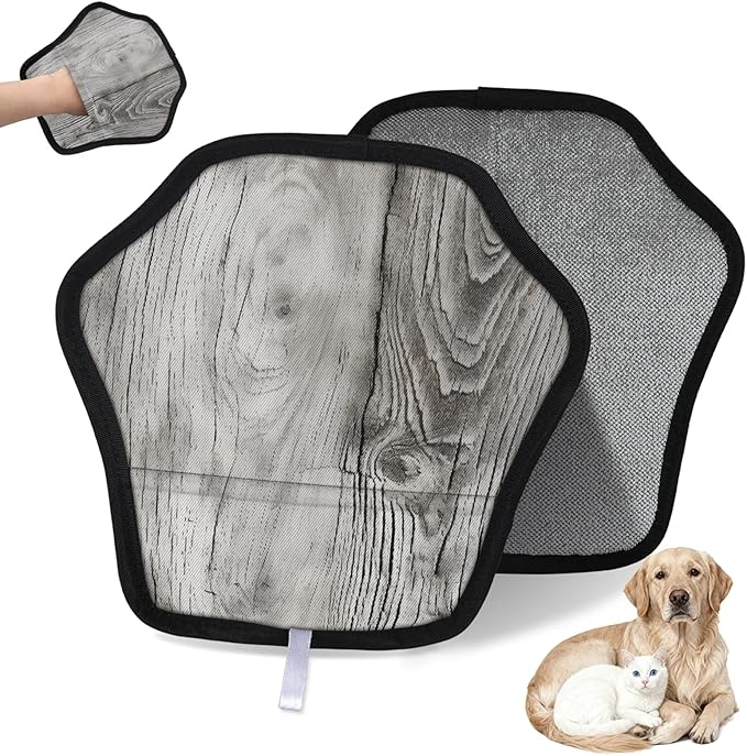 Rustic Wood Texture Electrostatic Pet Hair Removal Glove for Cats & Dogs - Reusable Grooming Mitt for Couch, Carpet, Car Seat & Laundry - Large 9x9 Inch
