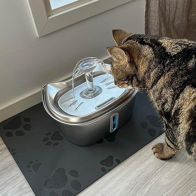 Leo's Paw Stainless Steel Cat Water Fountain 101oz/3L Food-Grade 304 Material Automatic Water Dispenser w/Water Level Window Multi-Layer Filter Ultra Quiet & Peaceful Flow (Fountain + 4 Filters)
