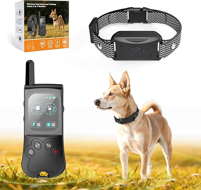 Wireless Dog Fence, Electric Dog Fence with 3 Warning Modes, Waterproof Portable Perimeter Dog Collar, Portable Training Control 1300FT Range, Outdoor Safe Pet Containment System Black