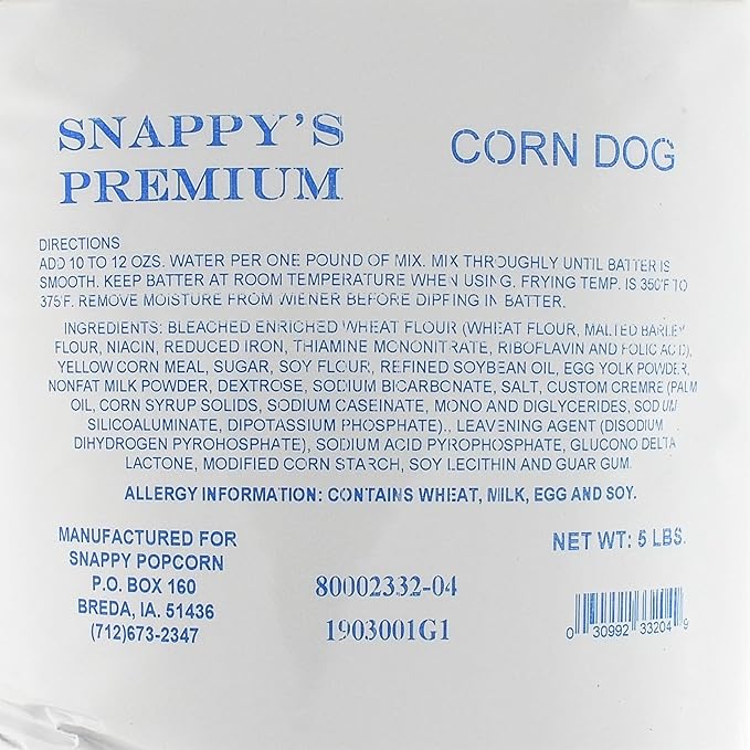 SNAPPY Premium Corn Dog Mix, 5 lb Bag, Authentic Batter for Golden Crispy Corn Dogs