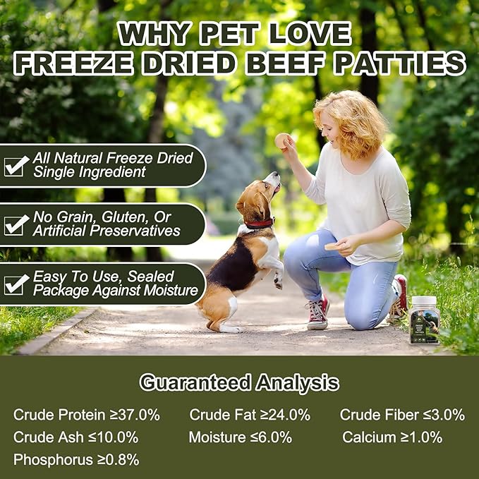 Freeze Dried Beef Patties Dog Cat Treats - Beef Liver & Egg Yolk Natural Recipe Pet Snacks,High Protein,Grain-Free (20 PC)