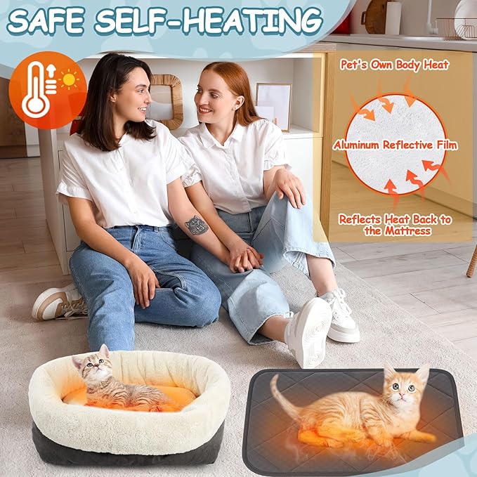 Riakrum 4 Pack Self Warming Cat Bed 17.7 x 13.7 Inch & Self Heating Cat Mat 16 x 20 Inch Anti-Slip Soft Round Thermal Heated Pet Bed with 4 Storage Bags for Indoor Outdoor Small Pet Kittens Puppies