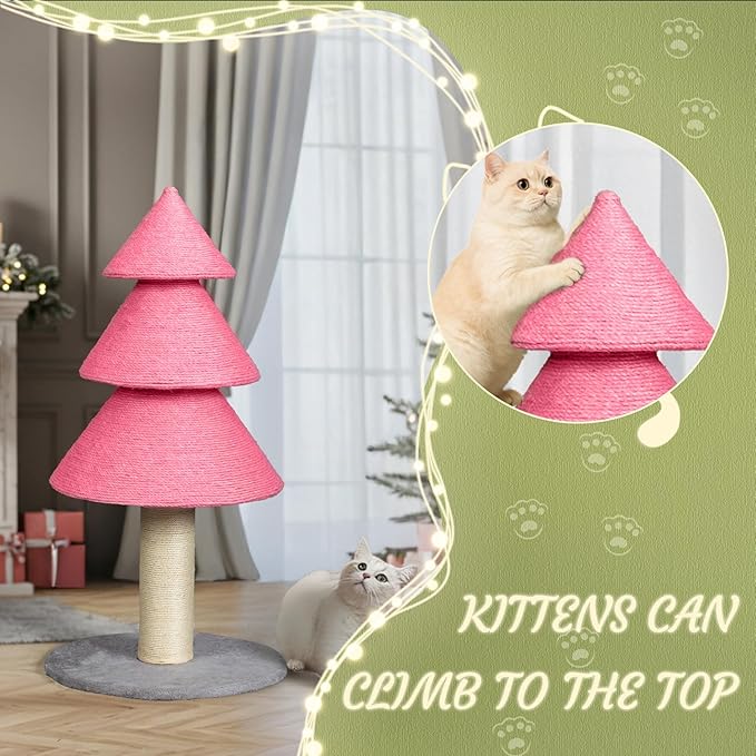 Outvita 31.5in Christmas Tree Cat Scratcher, Cat Scratching Post for Indoor Cats, Large Sisal Cat Scratching Tree Cat Scratch Tower, Pink