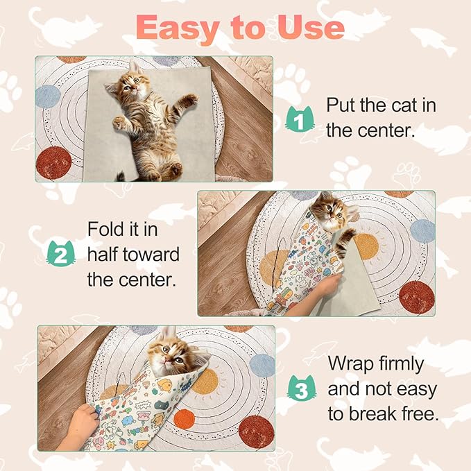 Cat Grooming Wrap for Nail Clipping, 27.6" Anti-Scratch & Escape-Proof Cat Restraint Swaddle, Pet Burrito Wrap Multifunctional Grooming Tool for Cats (Within 15lbs)