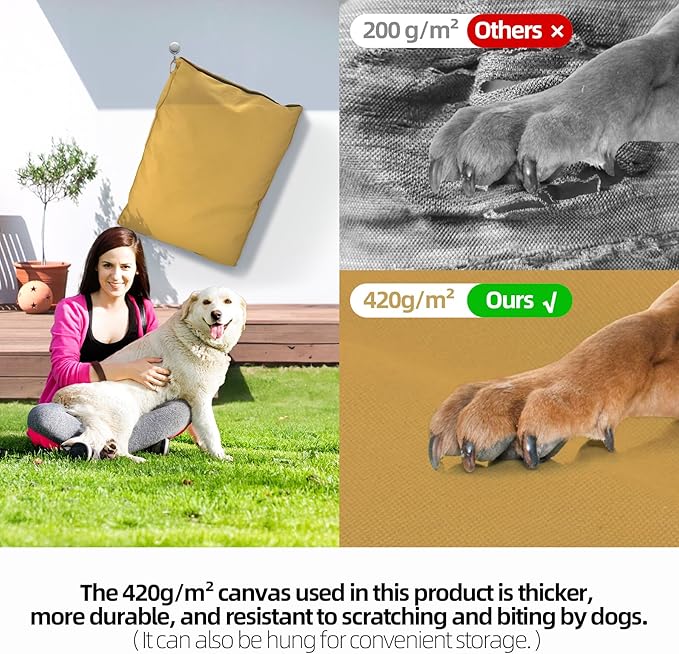 Sytopia 42'' Canvas Indestructible Outdoor Dog Bed with Waterproof Washable Removable Cover for Extra Large Dogs, Indoor and Patio Pet Pad, Yellow