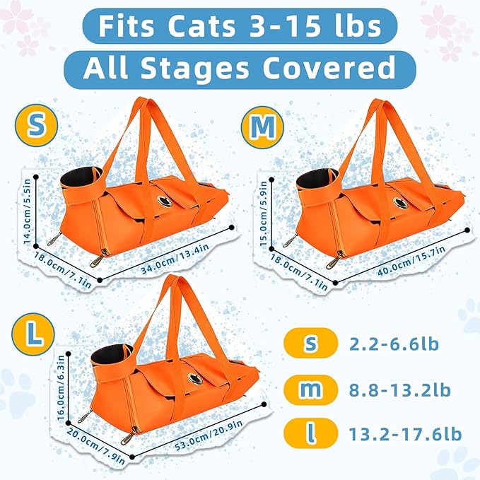 Waterproof Cat Grooming Restraint Bag - Anti-Scratching for Claw Care & Nail Trimming, Ideal for Cat Medical Examination (Orange, S)