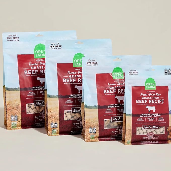 Open Farm Freeze Dried Raw Dog Food, Humanely Raised Meat Recipe with Non-GMO Superfoods and No Artificial Flavors or Preservatives (3.5 Ounce (Pack of 1), Grass Fed Beef Recipe)