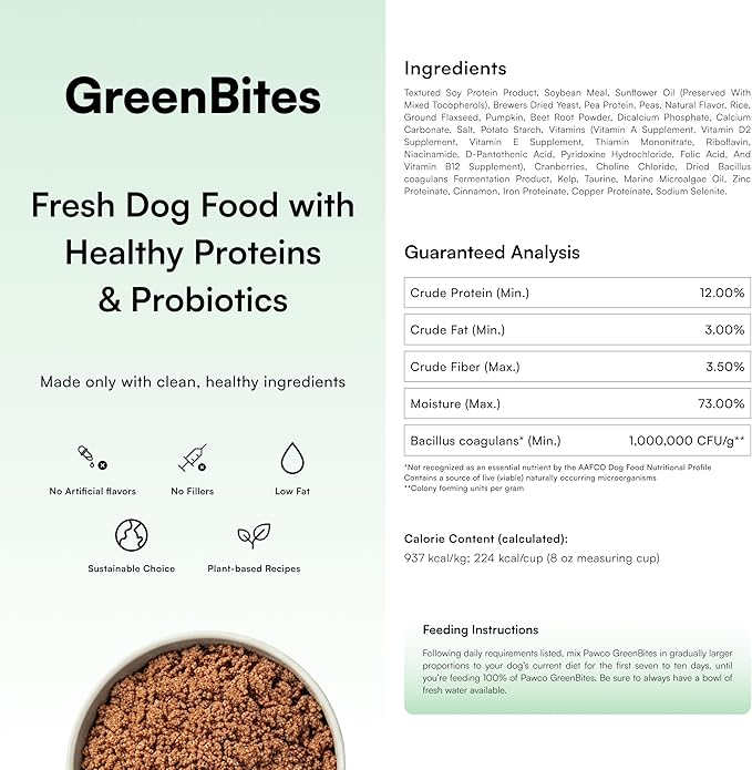 Pawco Fresh Dog Food – Supports Immunity, Digestion & Overall Health – Pumpkin Recipe with Cranberries, Omega-3, Antioxidants, Fiber & Probiotics – GreenBites – Pack of 8 x 17oz
