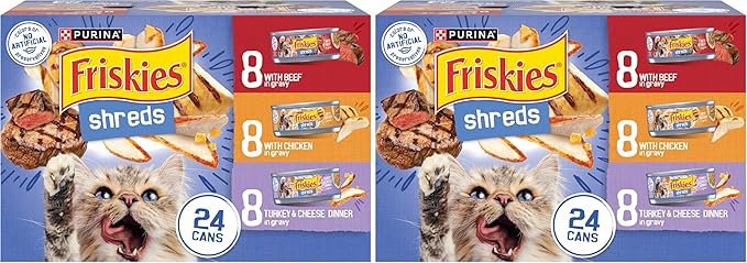 Friskies Wet Cat Food Variety Pack, Shreds Beef Chicken Turkey & Cheese | 48 Pack | 5.5 oz Cans