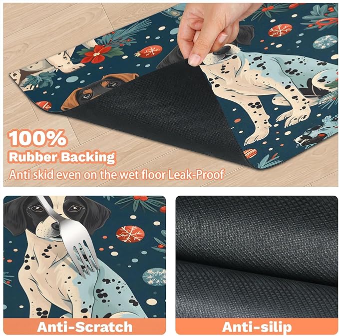 Merry Christmas Dog Food Mat for Floors Absorbent, Quick Dry Water Dispenser Mat for Food, Water, Pet Supplies 12" x 20", Pet Dog