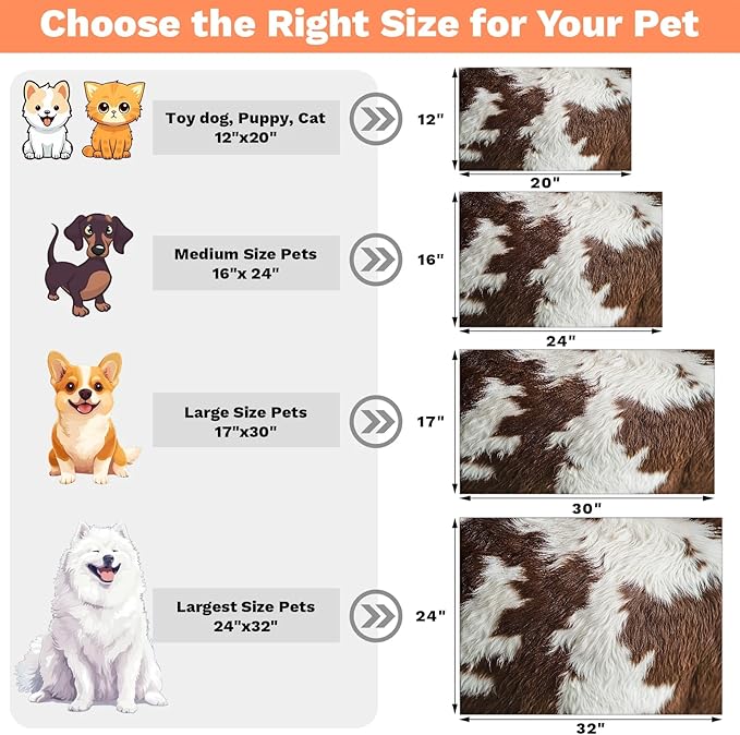 Cow Print Dog Food Mat for Floors Absorbent Dog Bowl Mat for Food and Water Dispenser Quick Dry Cat Food Placemat Pet Supplies 17" x 30", Brown Skin
