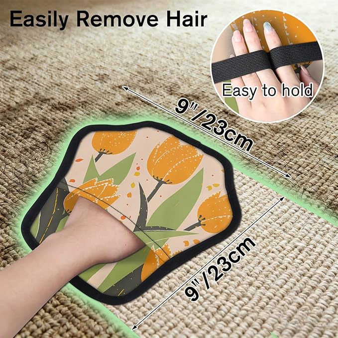 Blossom Tulip Flowers Electrostatic Pet Hair Removal Glove for Cats & Dogs - Reusable Grooming Mitt for Couch, Carpet, Car Seat & Laundry - Large 9x9 Inch