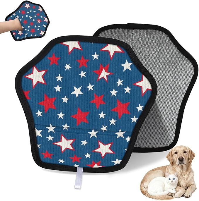 Star Print Electrostatic Pet Hair Removal Glove for Cats & Dogs - Reusable Grooming Mitt for Couch, Carpet, Car Seat & Laundry - Large 9x9 Inch