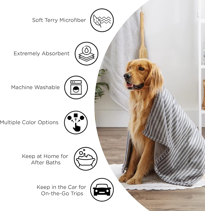 Bone Dry Pet Grooming, Embroidered Microfiber Towel Drying Collection, 15x30, Raspberry Sorbet