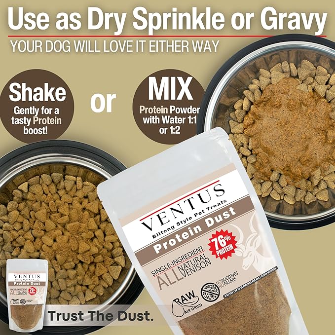 Ventus Dog Food Topper - Single Ingredient High Protein Meal Topper for Dogs, Venison Seasoning, 6 oz