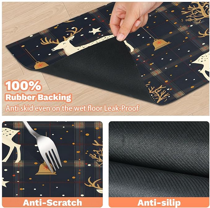 Christmas Deer Dog Food Mat for Floors Absorbent, Quick Dry Water Dispenser Mat for Food, Water, Pet Supplies 16" x 24", Xmas Tree