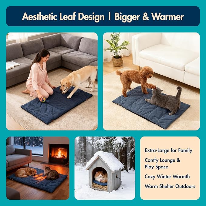 Dog Heating Pad (31"x20") - Waterproof Electric Heated Mat & Pet Bed for Indoor and Outdoor Use, Chew Resistant Cord, Machine Washable Cover with Wheat Pattern Quilting, for Cats and Pets