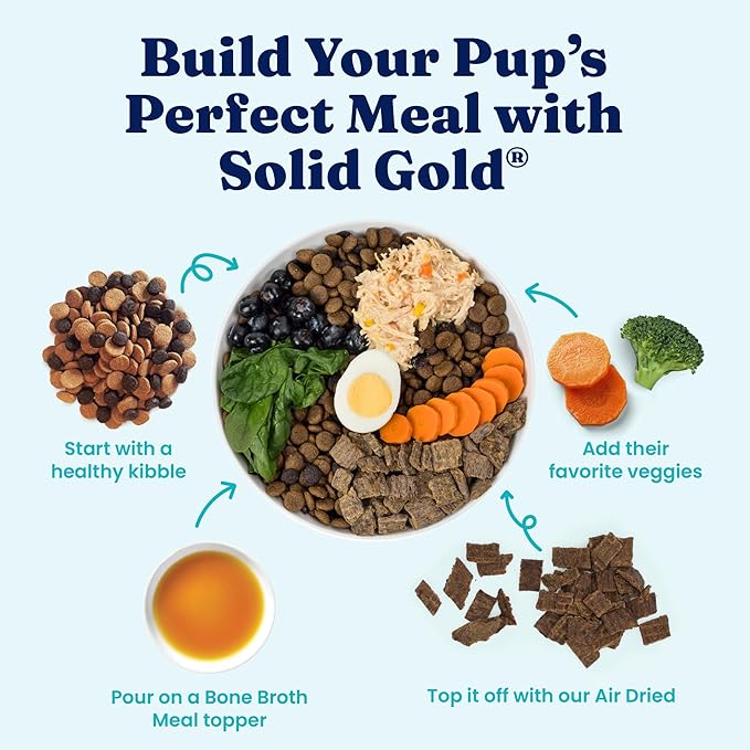 Solid Gold Beef Bone Broth for Dogs - Limited Ingredient Bone Broth Dog Food Toppers for Picky Eaters with Collagen & Superfoods - Dog Gravy Topper for Dry Food - Gut Health & Hydration - 6 Pack