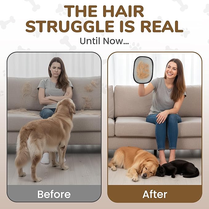 Pet Hair Removal Glove for Cats and Dogs, Electrostatic Magic Brush Pet Hair Remover for Dog Couch, Available in Blue, Purple, Pink, Brown- Perfect for Pet Owners (Brown)