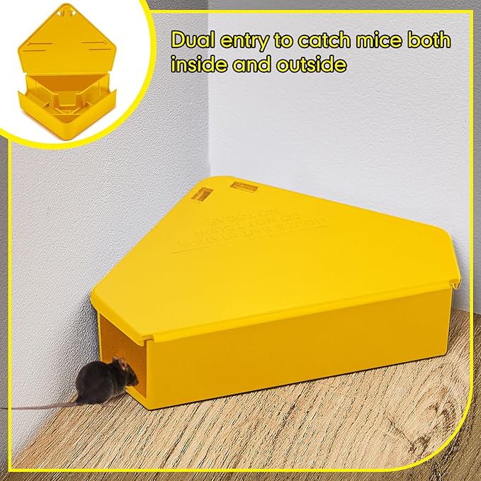 Qualirey Mice Station with Key Triangle Mouse Station Reusable Rodent Trap Box, Keeps Children and Pets Safe Indoor & Outdoor Suitable for Small Mice(Yellow,36 Pcs)