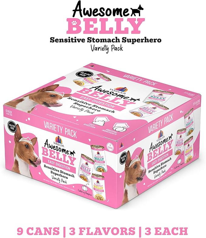Weruva Awesome Belly Wet Dog Food, Sensitive Stomach Superhero Variety Pack, 14oz Can (Pack of 9)