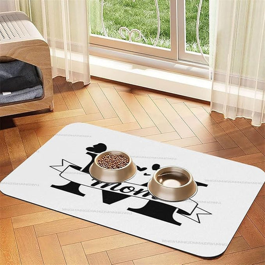 Pet Feeding Mat for Dogs Cats Happy Mother's Day Floral Gift for Mom Hp Absorbent Dog Food Mat Non-Slip Waterproof Placemat Quick Dry Pet Supplies Bowl Mats