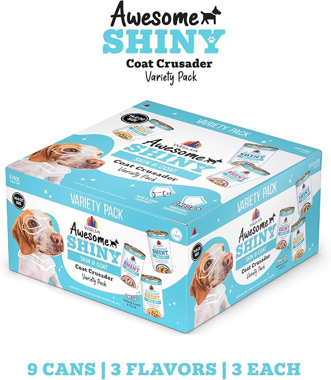 Weruva Awesome Shiny Wet Dog Food, Coat Crusader Variety Pack, 14oz Can (Pack of 9)