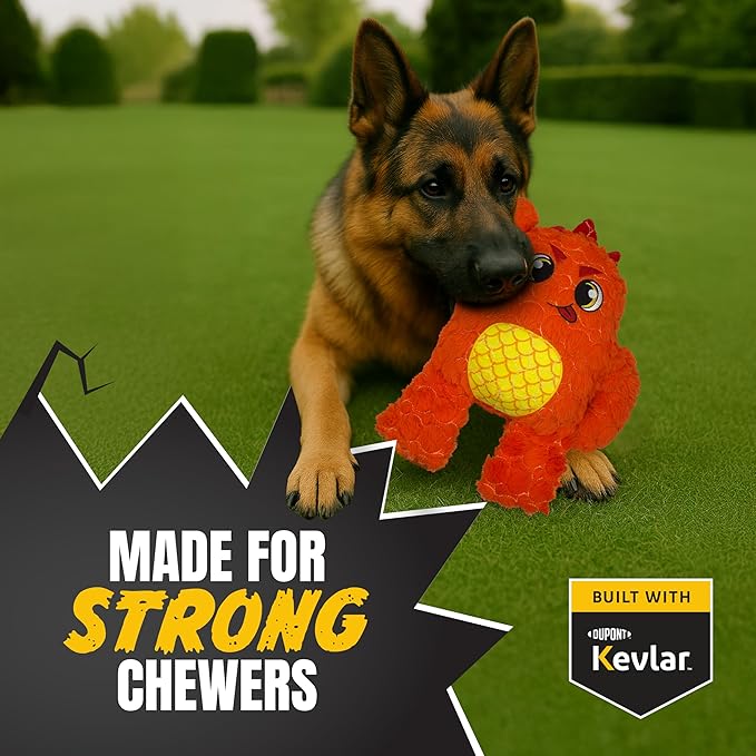 Bite Force Dog Toy - Large Durable & Strong Plush Orange Monster Dog Toy, Kevlar-Reinforced for Aggressive Chewers