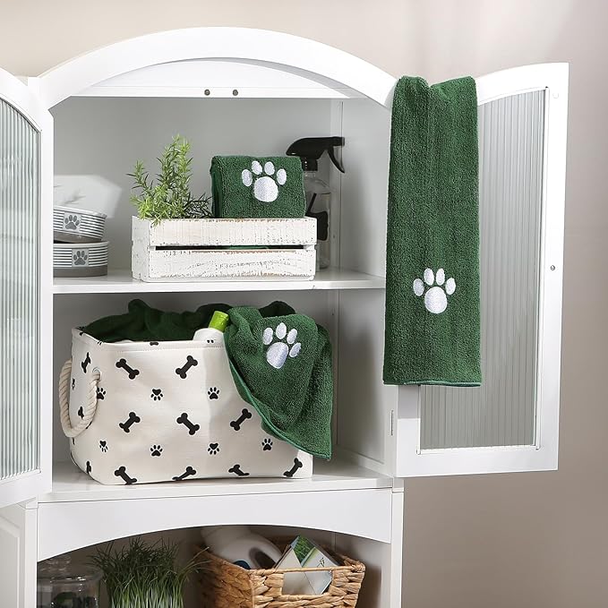 Bone Dry Pet Grooming, Embroidered Microfiber Towel Drying Collection, 15x30, Hunter Green