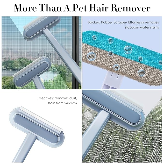 Pet Fur Removal Tool, Dog and Cat Hair Remover for Couch Carpet Furniture, 4 in 1 Multifunctional Pet Hair Removal Broom, Cleaning Brush for Window Tile, Reusable Washable (1 Pack)