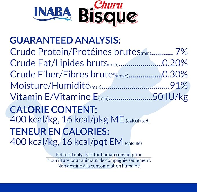 INABA Churu Bisque for Cats,Creamy Lickable Purée Side Dish with Vitamin E,1.4 Ounces per Pouch,Tuna Recipe,(Pack of 24)