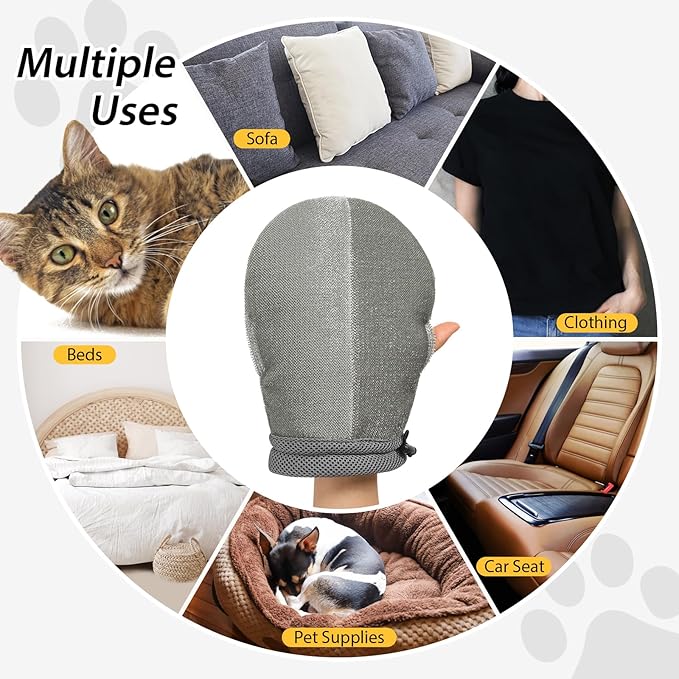 LIANZIMAU Dual Side Pet Hair Remover Glove Electrostatic Pet Hair Remover for Cat Dog Furniture Couch Car Seats Reusable with Thumb Hole Adjustable Wrist Strap (1 PCS)