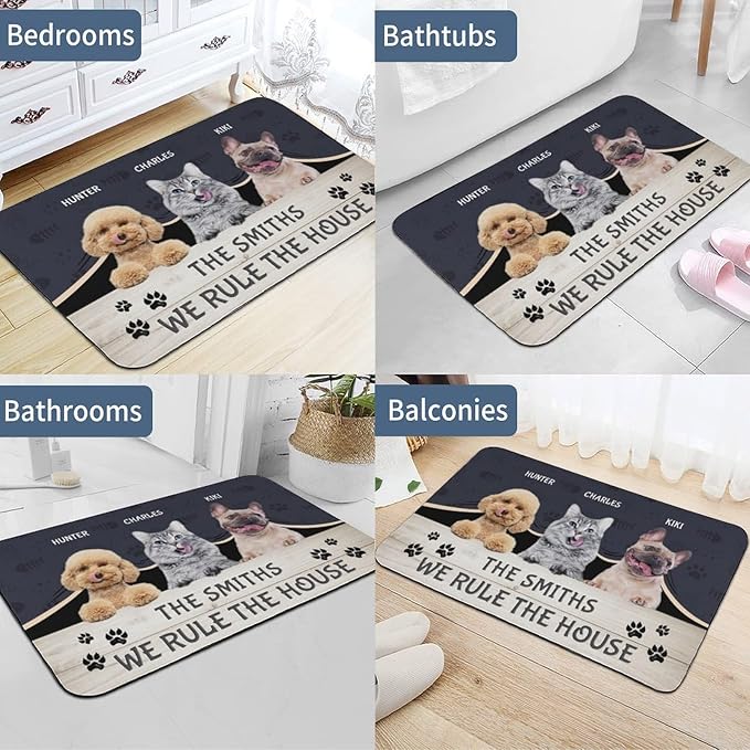 Styler-6 Personalized Dog & Cat Doormat, Custom Pet Door Mat for Dog & Cat Lovers - 24x16inch, Up to 4 Pet Names, Indoor & Outdoor Use