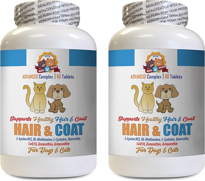 cat Dry Skin Relief - Pets Hair and Coat Boost - for Dogs and Cats - Supports Healthy Skin Hair Nails - cat Vitamin c - 2 Bottles (120 Tablets)